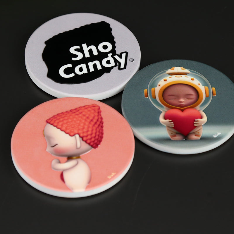 ShoCandy Ceramic & Cork Round Coaster — “From the Heart” Artist Series  (3-piece Set)